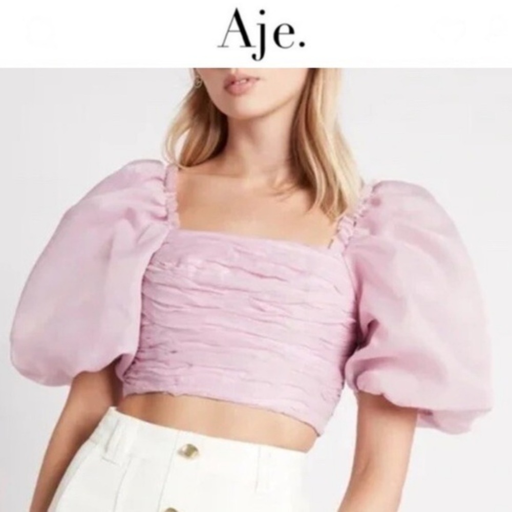 AJE MYRIAD PUFF SLEEVE CROPPED TOP LILAC SZ AU 6 XS 345$